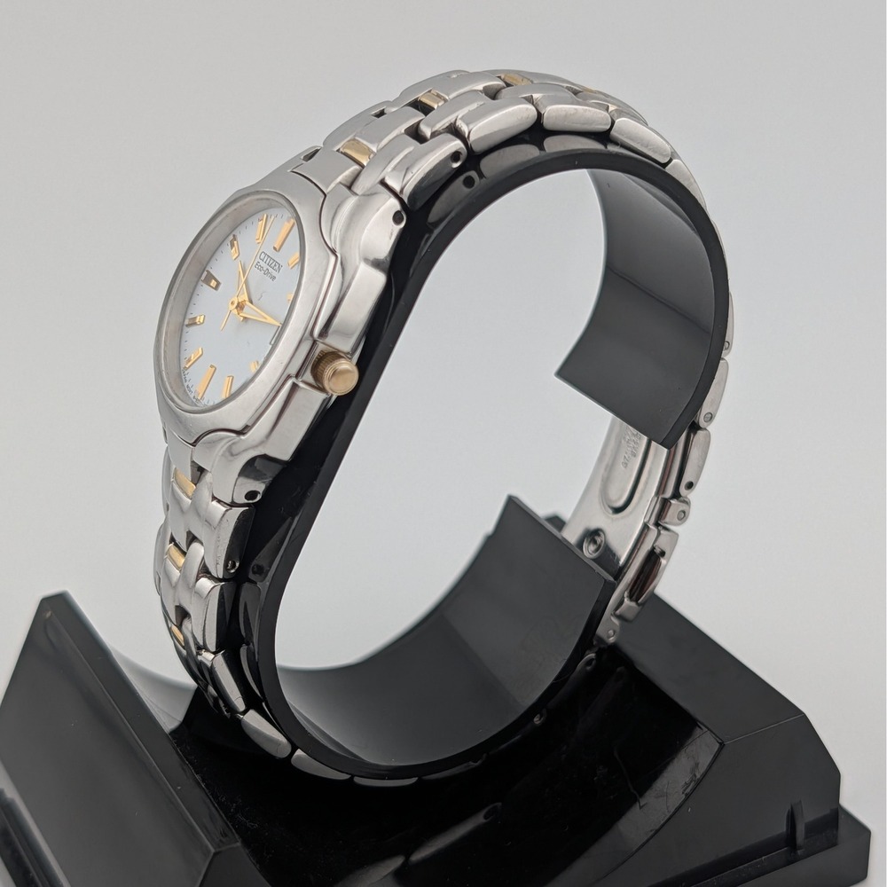 Citizen Eco-Drive Two Tone White Dial Ladies Watch Date E011-S049601 - Picture 5 of 10